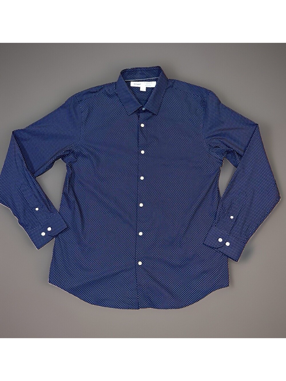 Old Navy Pro Signature Dress Shirt Mens L 18 3/4-36 Blue Polka Dot Stretch